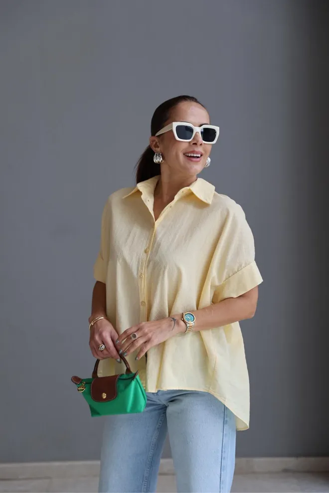 Cream Rouge Бежевая Повседневная Оверсайз Рубашка С Зубчатым Воротником Оптовая продажа одежды Повседневный