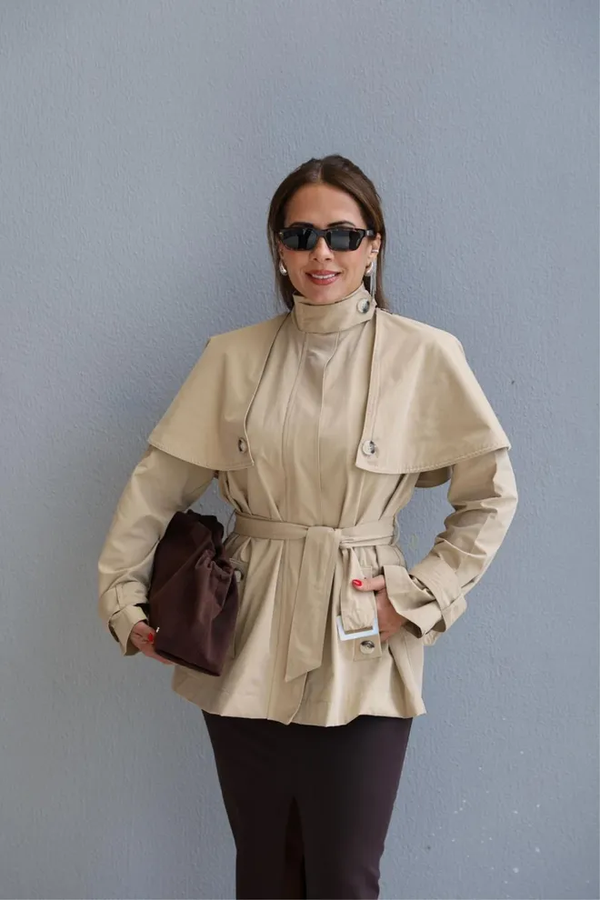 Cream Rouge Bež Trenčkot Eleganten Formalno Ležerno Vintage Retro Oblačila na debelo Ležerno