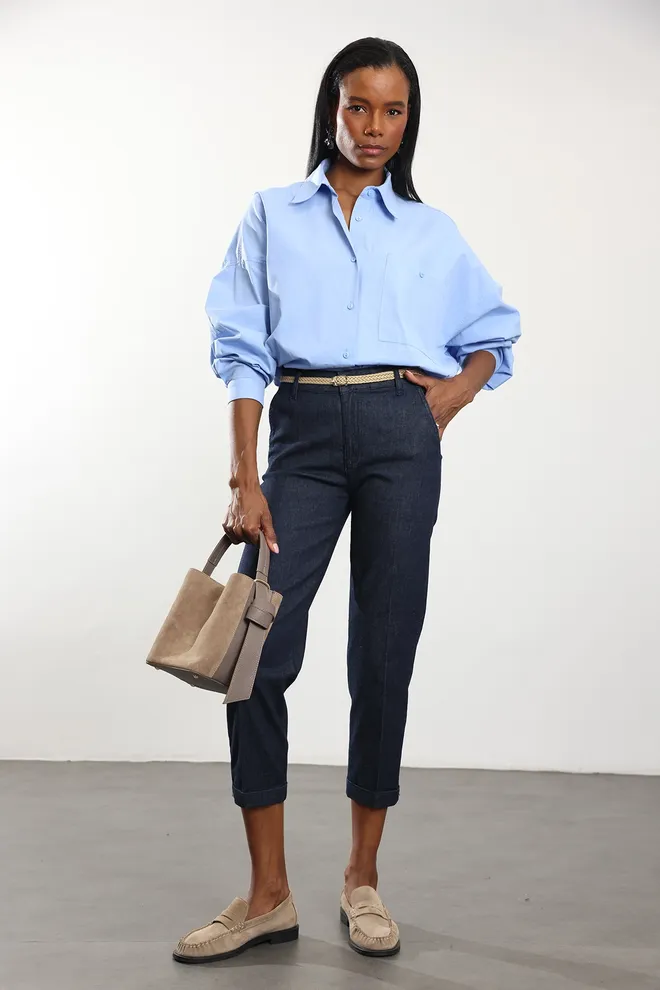 Cream Rouge Μπλε Ασύμμετρη Μίνι Φούστα Με Κουμπιά Χονδρικό εμπόριο ενδυμάτων Εργασία