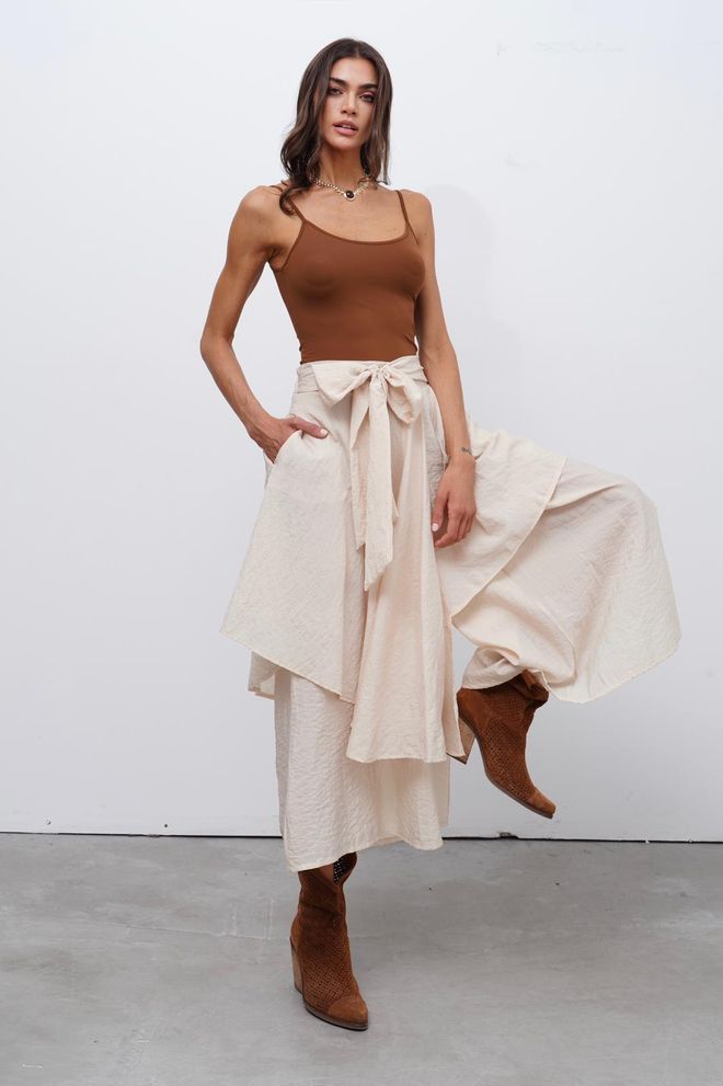 Cream Rouge Beige Boho Casual Elegant Streetwear Palazzo Pants Wholesale Clothing Casual