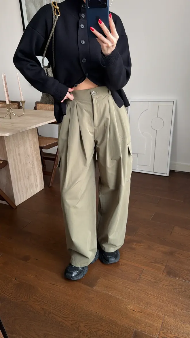 Cream Rouge Haki Gündelik Kargo Pantolon Geniş Paçalı Toptan Giyim Gündelik