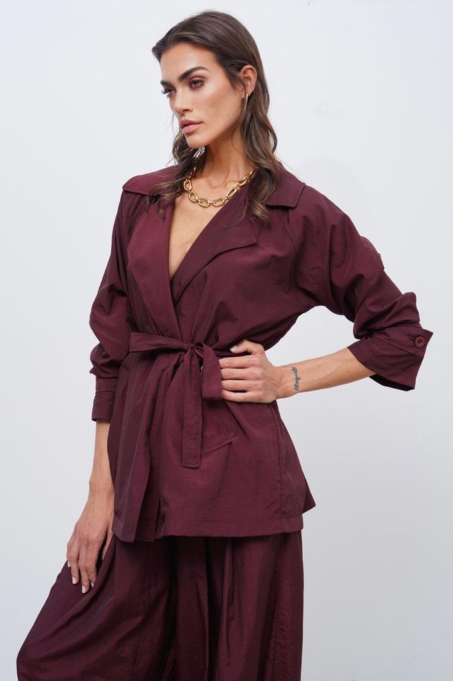 Cream Rouge Claret Red Jacket Wrapover Elegant Formal Wholesale Clothing Formal