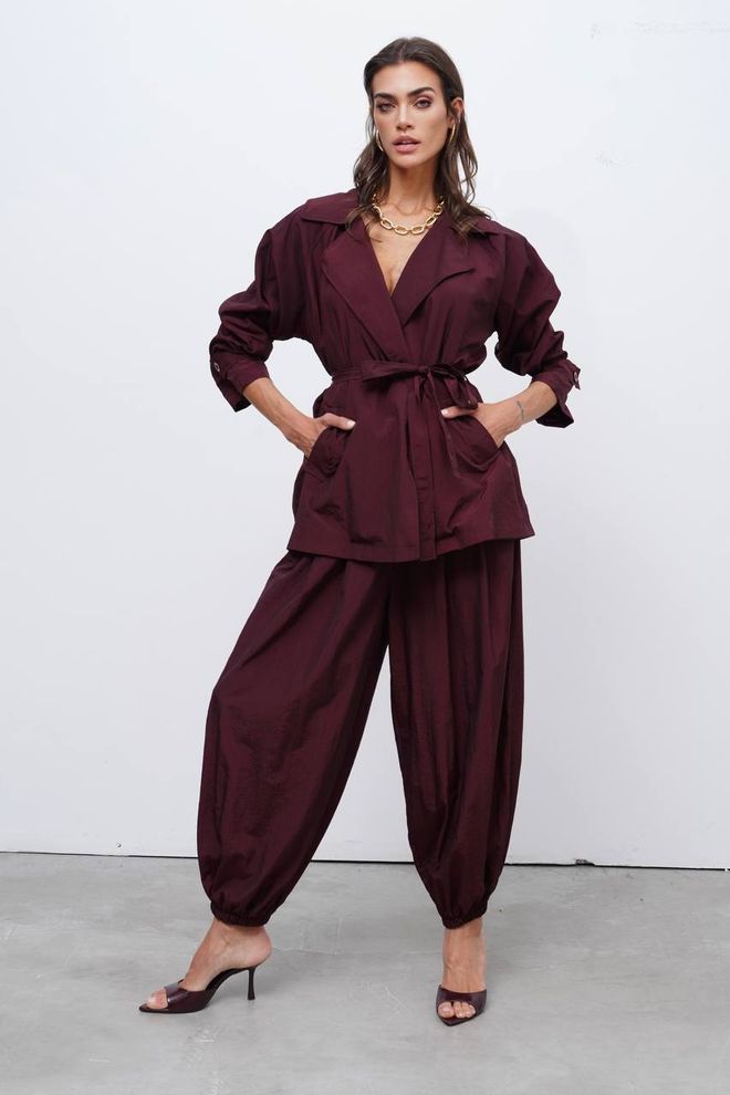 Cream Rouge Claret Red Parachute Balloon Leg Pants Wholesale Clothing Modest