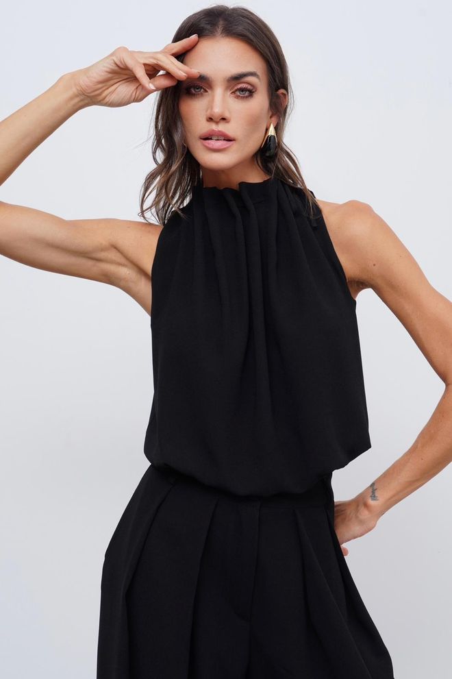 Cream Rouge Black Elegant High Neck Cap Sleeve Blouse Wholesale Clothing Sexy