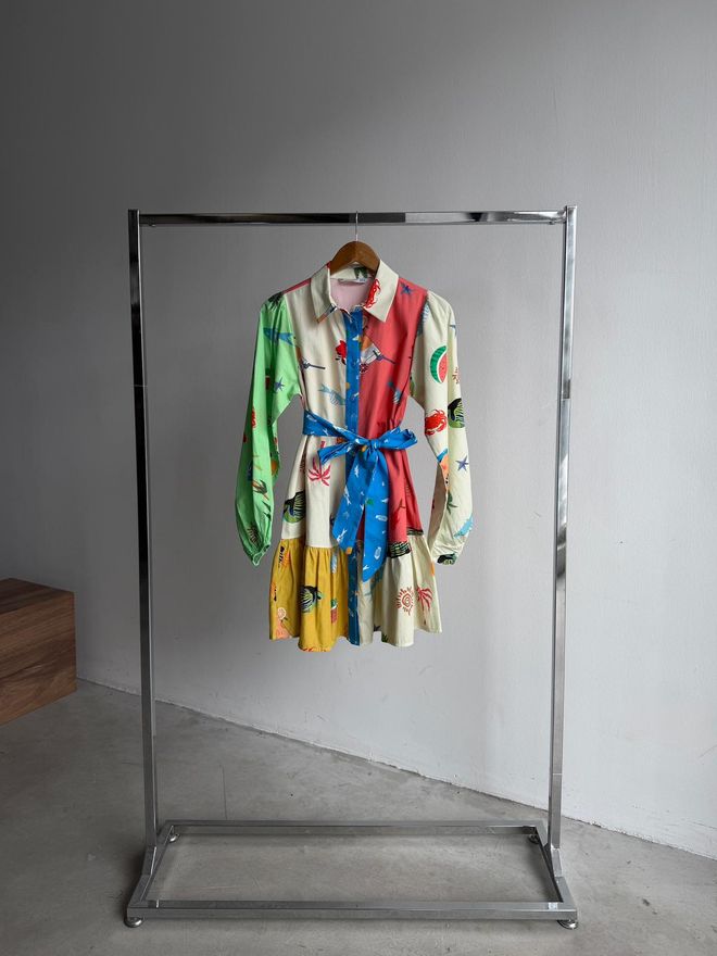 Cream Rouge Vestito Camicia Mini Boho Casual Verde Abbigliamento all'ingrosso 1