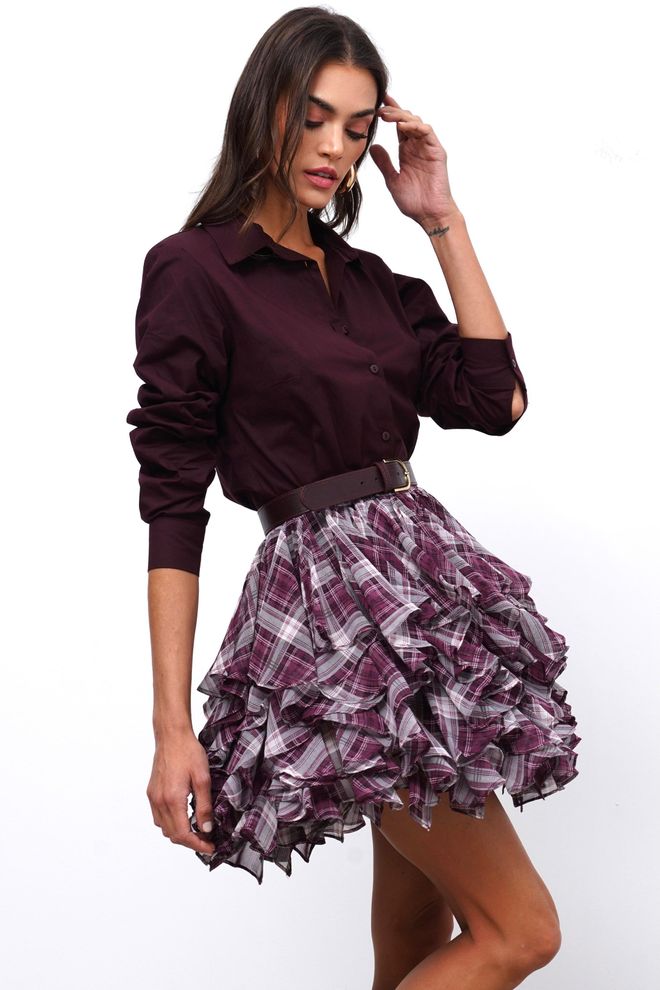 Cream Rouge Claret Red Shirt Casual Preppy Elegant Style Wholesale Clothing Lounge