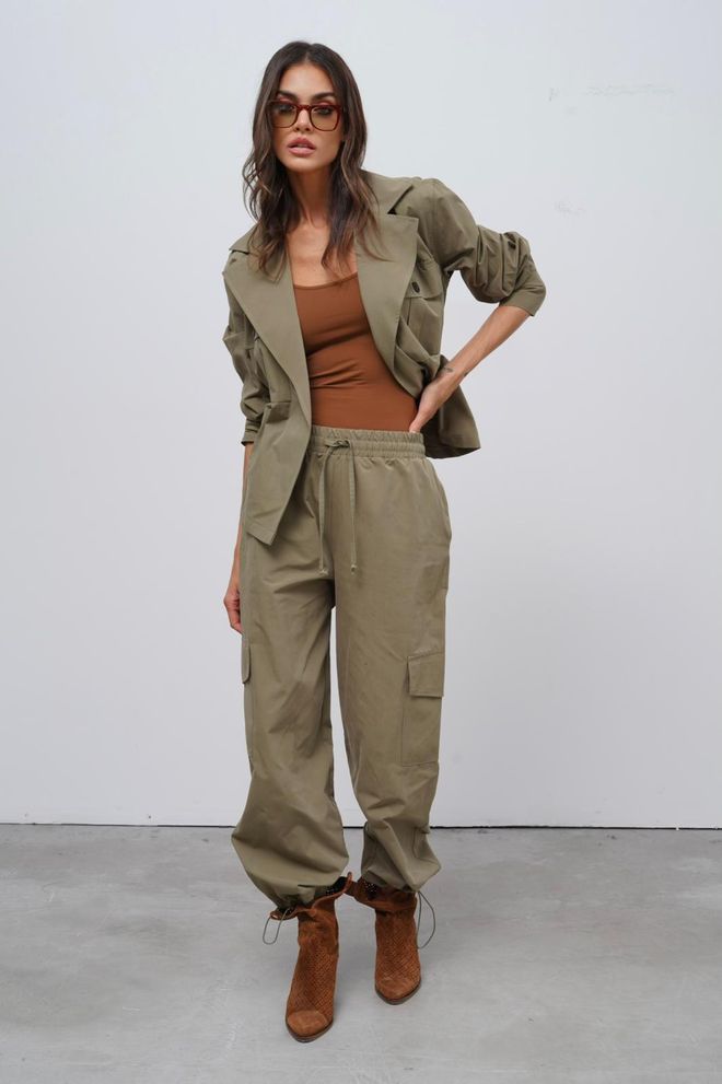 Cream Rouge Khaki Overshirt Jacket With Notched Collar Wholesale Clothing 1