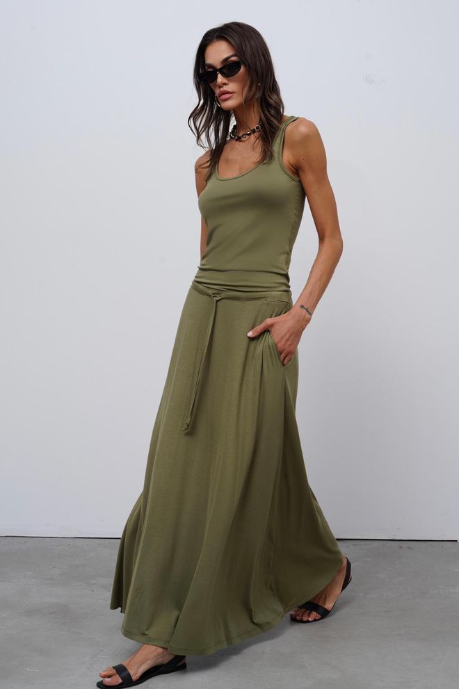 Cream Rouge Žalia Kasdienė Boho Elegantiška Plačiai Siūta Maxi Sijonas Vidutinio Liemens Didmeninė prekyba drabužiais Kokteilinė