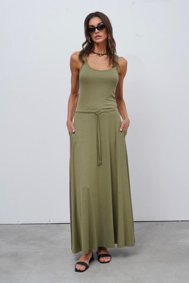 Cream Rouge Green Casual Boho Elegant Flared Maxi Skirt Wholesale Clothing 1