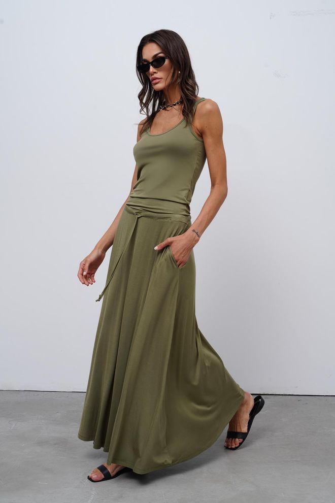 Cream Rouge Green Casual Boho Elegant Flared Maxi Skirt Wholesale Clothing Lounge