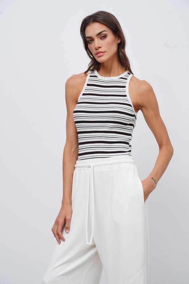 Cream Rouge 32 0003 Gestreiftes Geripptes Tanktop Großhandelskleidung 0