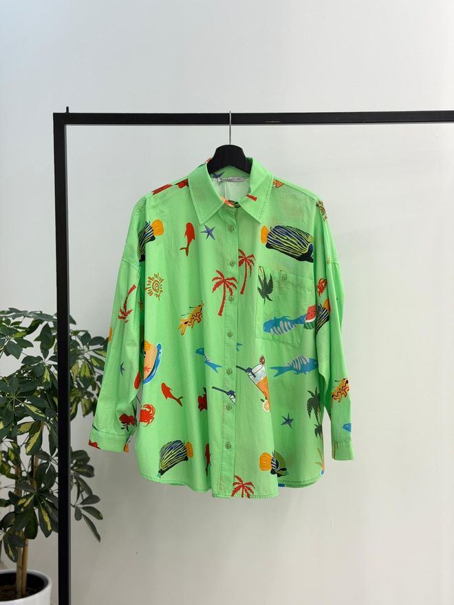 Cream Rouge Groen Casual Oversized Fit Shirt Met Polohals Groothandel Kleding Casual