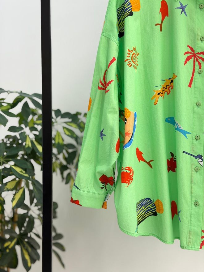 Cream Rouge Green Casual Oversized Fit Polo Neck Shirt Wholesale Clothing 1