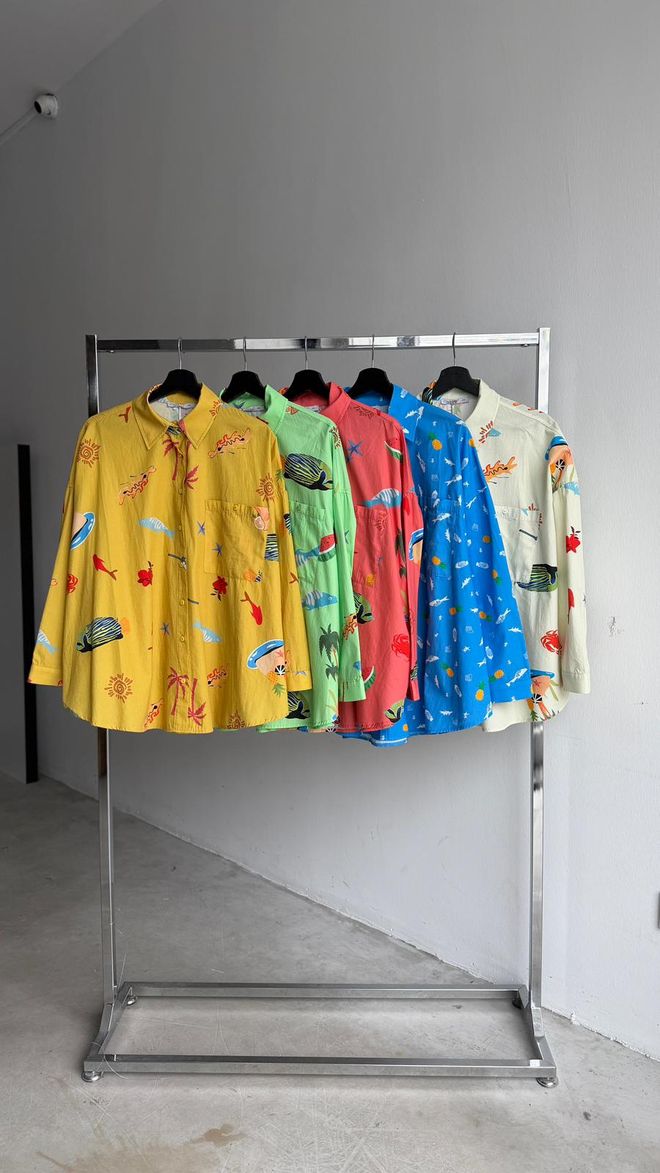 Cream Rouge Blue Oversized Casual Shirt With Buttoned Closure Wholesale Clothing Boho