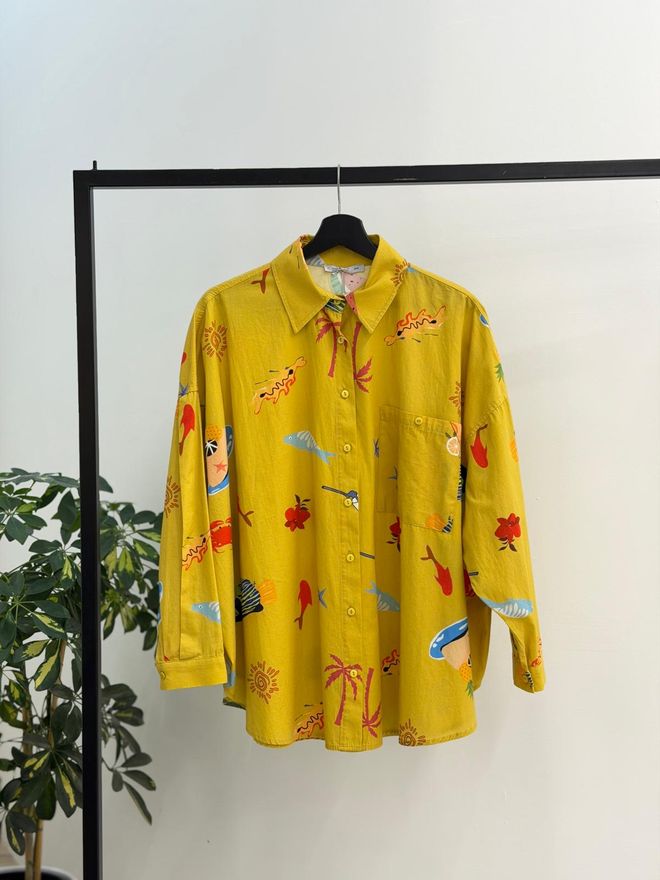 Cream Rouge Geel Casual Boho Polo Hals Shirt Groothandel Kleding Casual