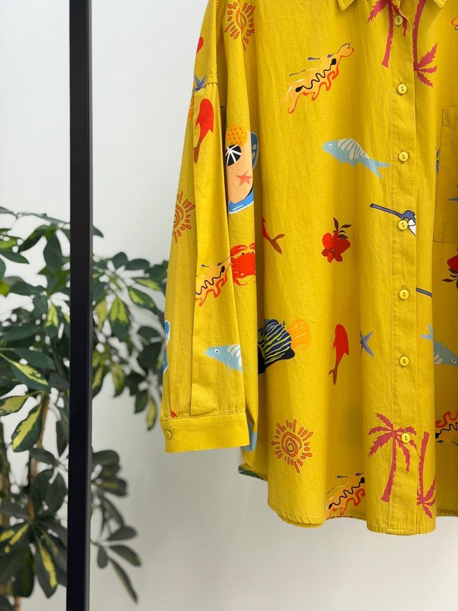 Cream Rouge Yellow Casual Boho Polo Neck Shirt Wholesale Clothing Summer