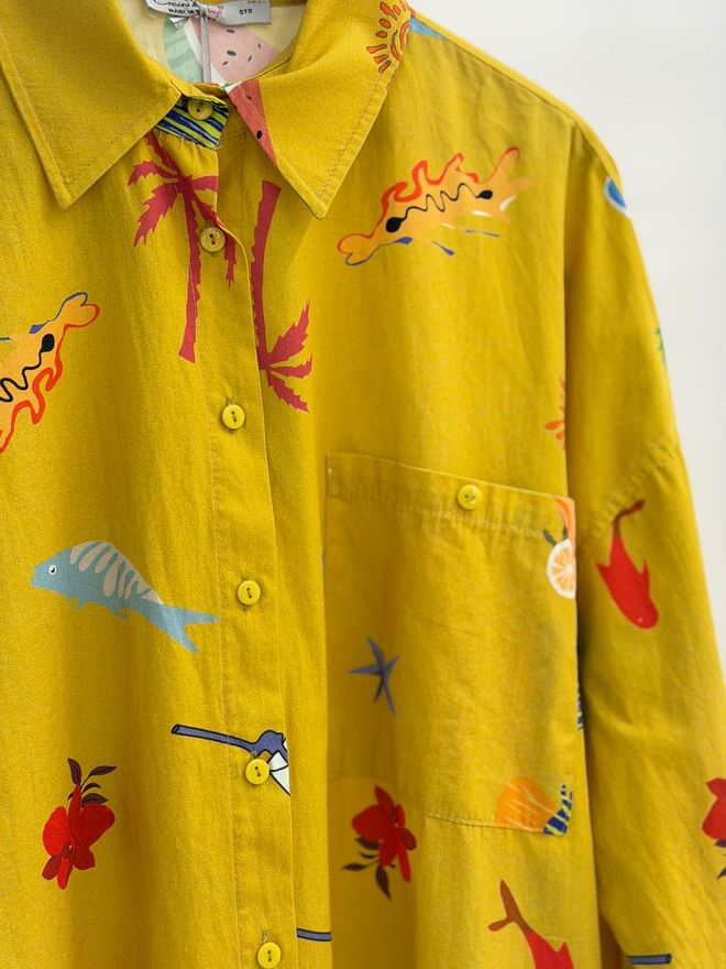 Cream Rouge Yellow Casual Boho Polo Neck Shirt Wholesale Clothing Boho