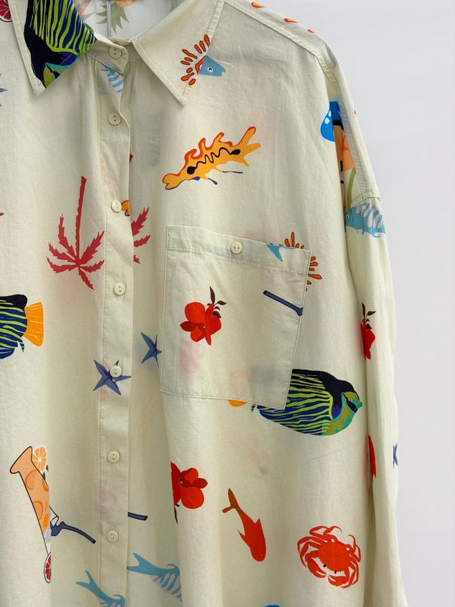 Cream Rouge Yellow Casual Buttoned Polo Neck Shirt Wholesale Clothing Beach