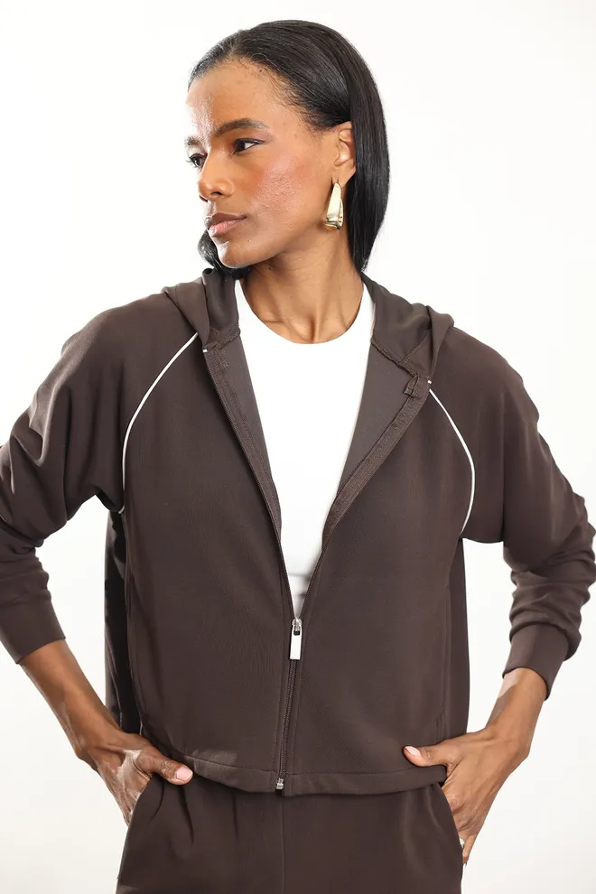 Cream Rouge Brown Oversized Fit Tracksuit With Hooded Neck Wholesale Clothing Summer