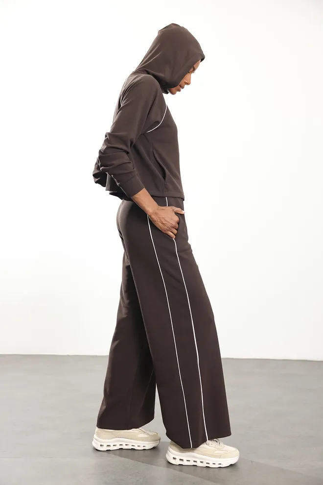 Cream Rouge Brown Oversized Fit Tracksuit With Hooded Neck Wholesale Clothing Sport