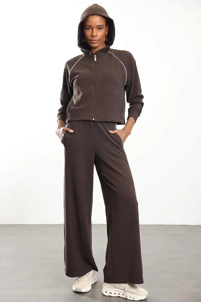 Cream Rouge Brown Oversized Fit Tracksuit With Hooded Neck Wholesale Clothing 5