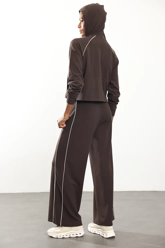 Cream Rouge Brown Oversized Fit Tracksuit With Hooded Neck Wholesale Clothing Lounge