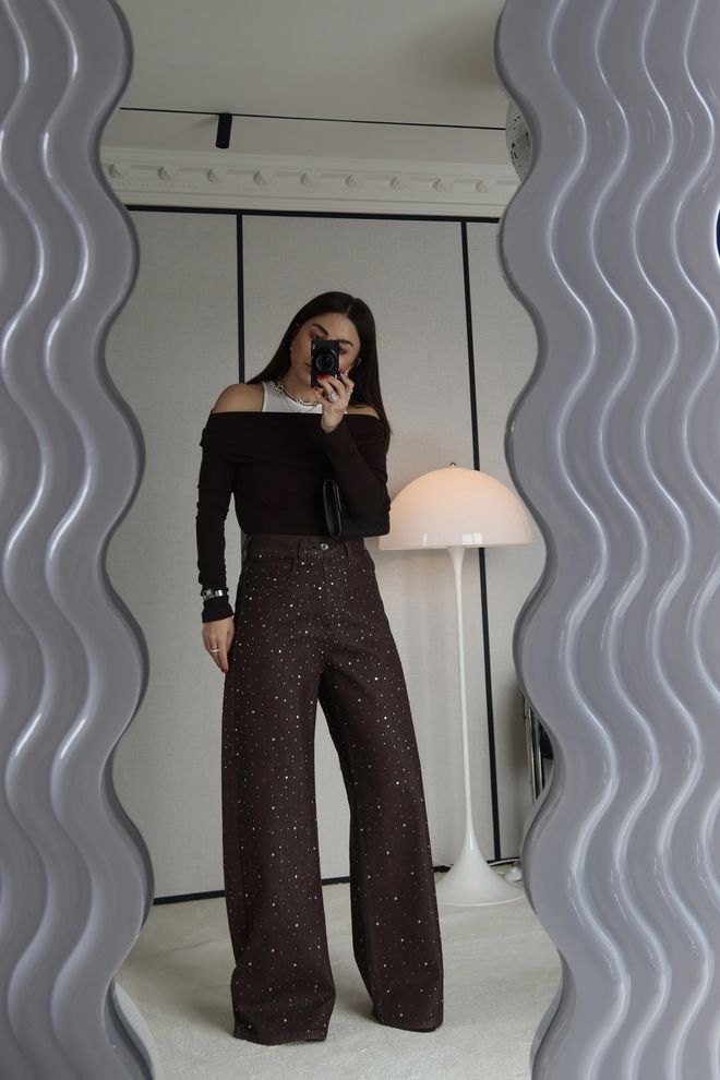 Cream Rouge Brown Elegant Wide Leg Palazzo Pants Wholesale Clothing 1