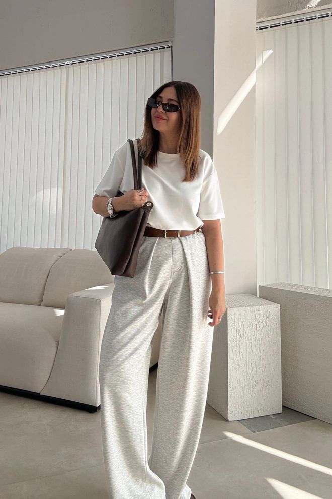 Cream Rouge Сиве Палaззо Панталоне Са Високим Струком Широким Ногама И Зипом Велепродаја одеће Неформалан