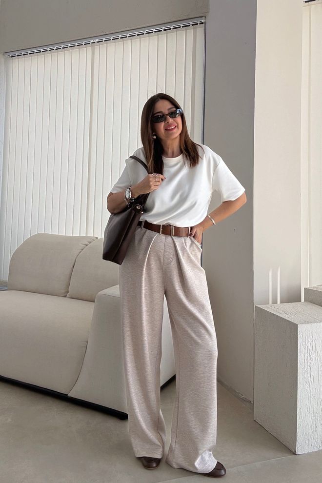 Cream Rouge Беж Палаззо Панталоне За Свакодневно И Елегантно Ношење Са Широким Ногавицама Велепродаја одеће Неформалан