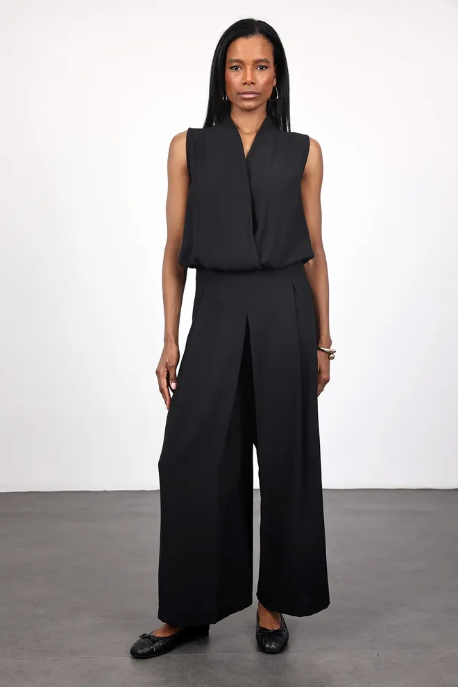 Cream Rouge Црне Палаззо Панталоне Широка Нога Висок Струк Велепродаја одеће Неформалан