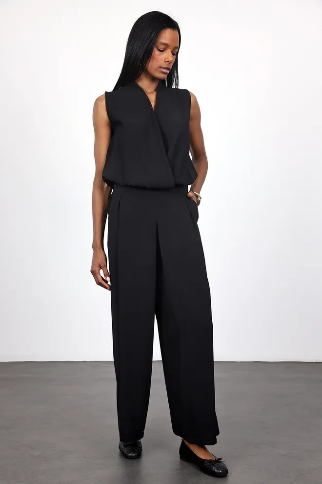 Cream Rouge Black Palazzo Pants Wide Leg High Waist Wholesale Clothing Summer