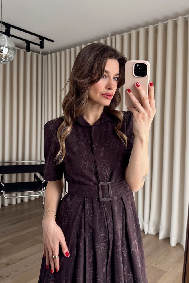 Cream Rouge Елегантна Бордо Флорална Миди Рокля Тип Риза Дрехи на едро Лято