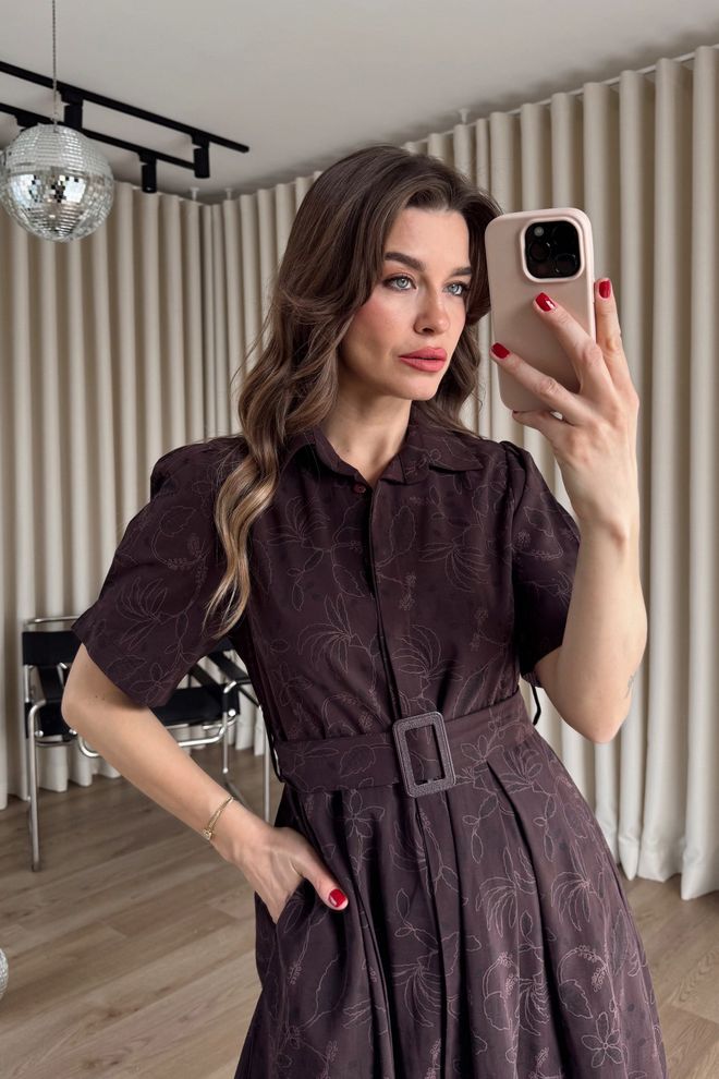 Cream Rouge Елегантна Бордо Флорална Миди Рокля Тип Риза Дрехи на едро Скромна мода