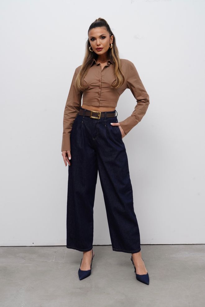 Cream Rouge Rjava Oprijeta Majica Z Zarezanim Vratom In Kratko Dolžino Oblačila na debelo Ležerno