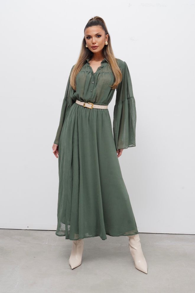 Cream Rouge Blusa Verde Elegante Com Mangas Sino Roupas por atacado Casual