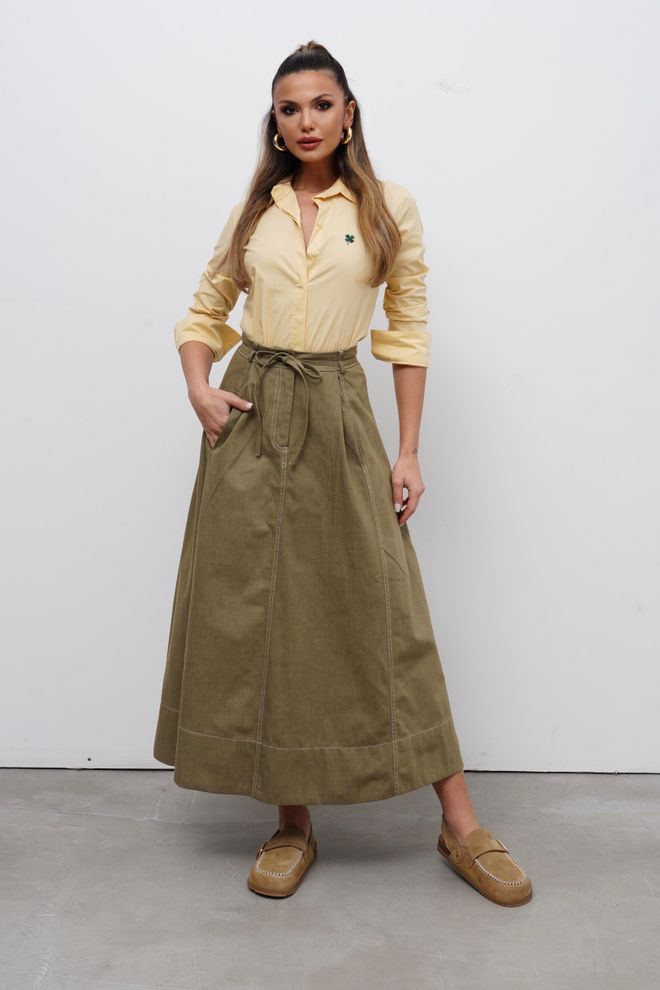 Cream Rouge Φούστα Χακί A line Μάξι Με Ψηλή Μέση Και Δέσιμο Χονδρικό εμπόριο ενδυμάτων Απλό