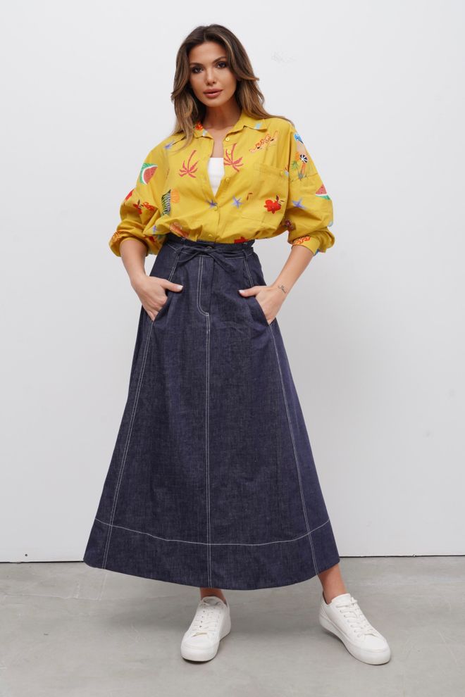 Cream Rouge Mėlynas Kasdienis Kuklus Bohemiškas Elegantiškas A Silueto Sijonas Maxi Didmeninė prekyba drabužiais Apykaklė su įkirpimu