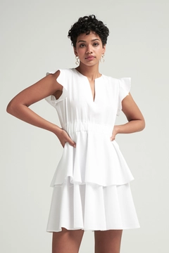 A wholesale clothing model wears 43927 - Dress - White, Turkish wholesale Dress of Cream Rouge