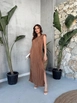 Ein Bekleidungsmodell aus dem Großhandel trägt cro10257-dress-brown-with-milk, türkischer Großhandel  von 