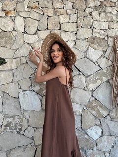 A wholesale clothing model wears CRO10260 - Dress - Brown, Turkish wholesale Dress of Cream Rouge
