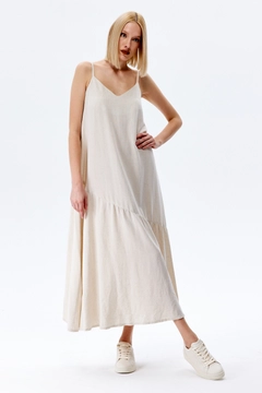 A wholesale clothing model wears CRO10209 - Strap Dress - Stone Color, Turkish wholesale Dress of Cream Rouge