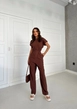 A wholesale clothing model wears cro10378-front-zipper-jumpsuit-bitter-brown, Turkish wholesale  of 