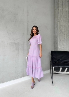 A wholesale clothing model wears CRO10333 - Long Crispy Patterned Dress - Mint, Turkish wholesale Dress of Cream Rouge