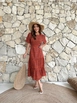A wholesale clothing model wears cro10334-long-crispy-pattern-dress-orange, Turkish wholesale  of 