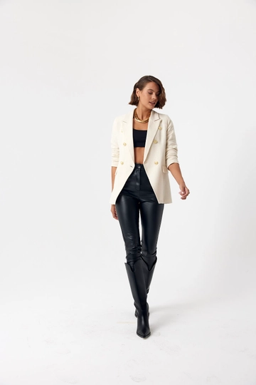 A wholesale clothing model wears  Double Breasted Jacket - Stone Color
, Turkish wholesale Jacket of Cream Rouge