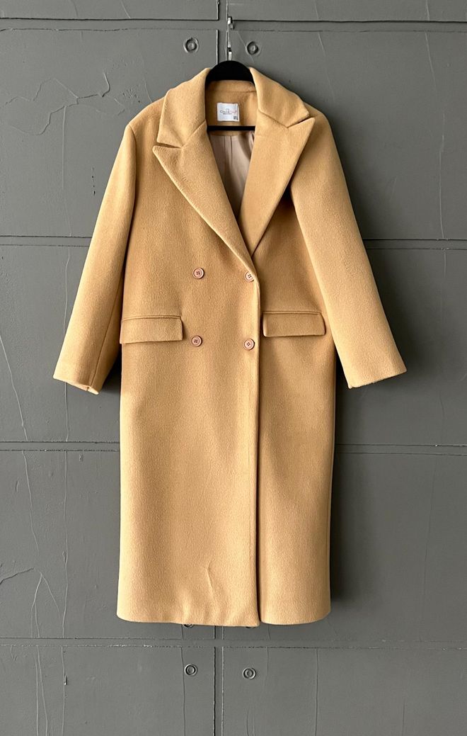 Cream Rouge Double Breasted Cachet Coat Camel Wholesale Clothing Modest