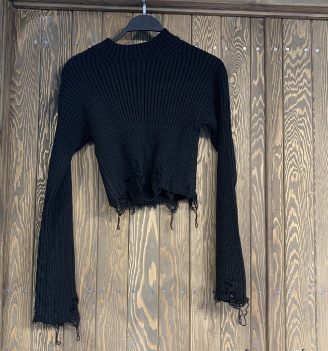Cream Rouge Bisiklet Yaka Triko Crop Top Siyah Toptan Giyim Gündelik
