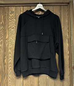 A wholesale clothing model wears cro11630-kangaroo-pocket-sweatshirt-black, Turkish wholesale Hoodie of Cream Rouge