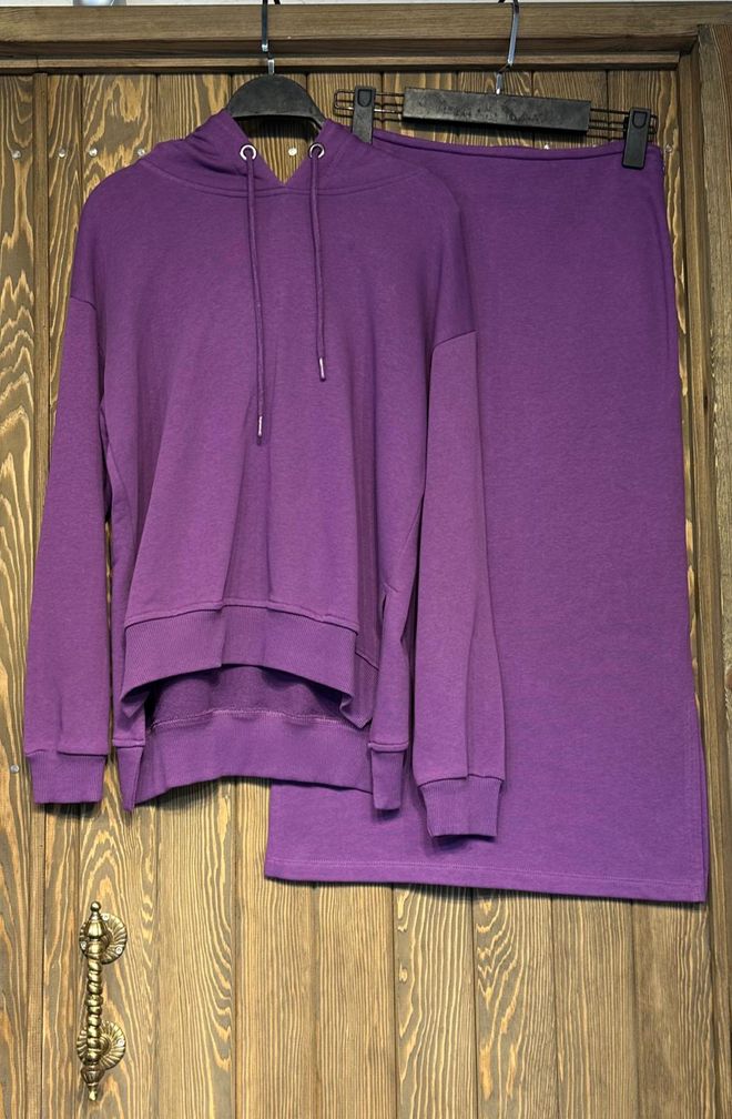 Cream Rouge Sweat Skirt Set Purple Wholesale Clothing Casual
