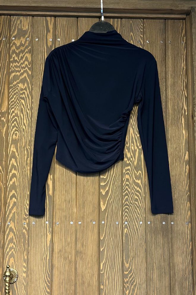 Cream Rouge Omuzdan Büzgülü Crop Top Lacivert Toptan Giyim Gündelik